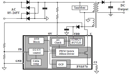 PN8570原邊反饋(PSR)芯片電路圖